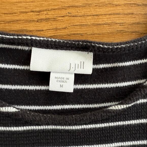 J. Jill Black White Stripe Knit Dress Chevron Side Panels M - Picture 3 of 6